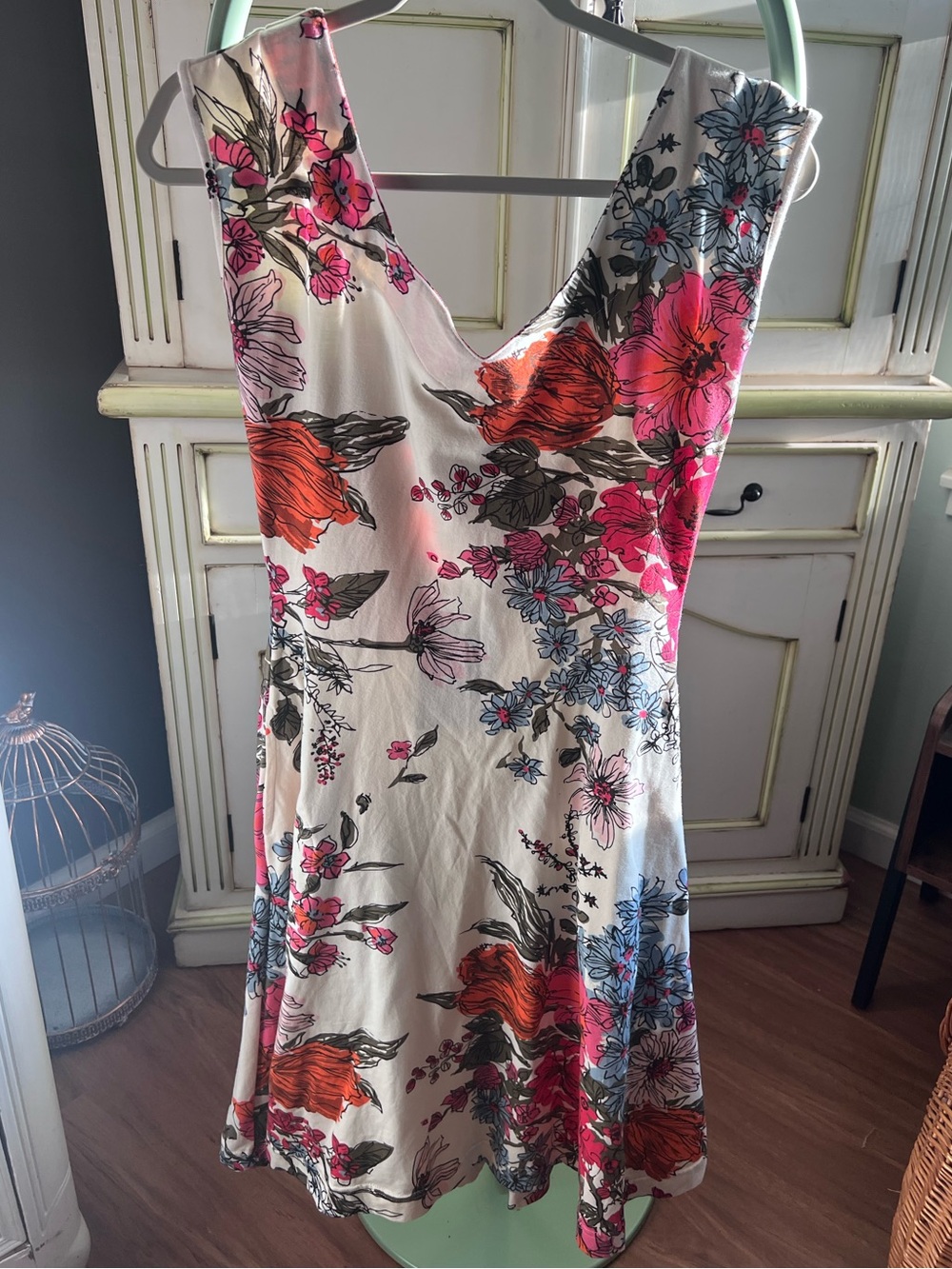 Effie’s Heart A-Line Floral Sundress in White with Pink & Orange Flowers, NWT